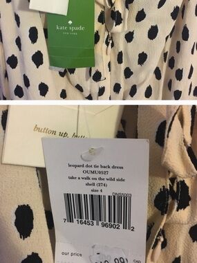 kate spade Cream and Black Leopard Dot Tie-Neck Dress 4